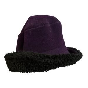 Maralyce Ferree Purple Fleece Black Sherpa Faux Fur Brim Winter Hat Made in USA